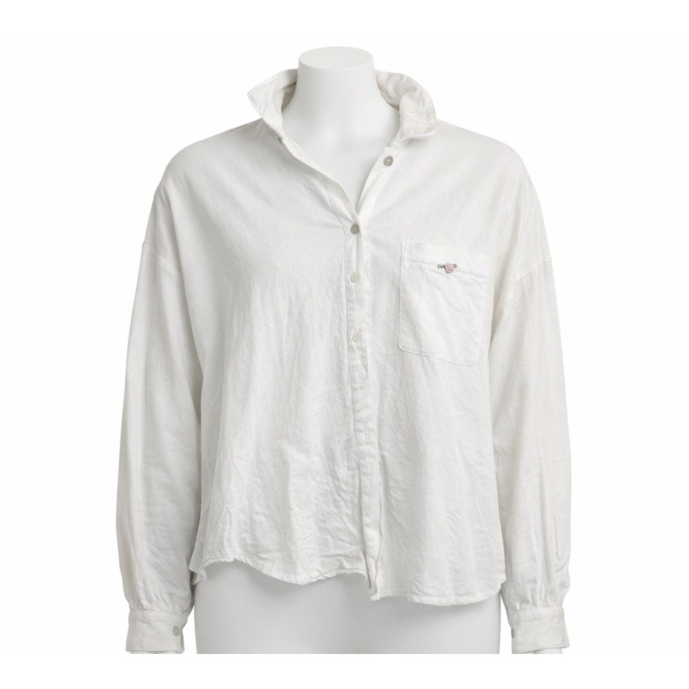 Dippin Daisys Button Down Shirt White Small Linen Blend Coastal Boho Casual